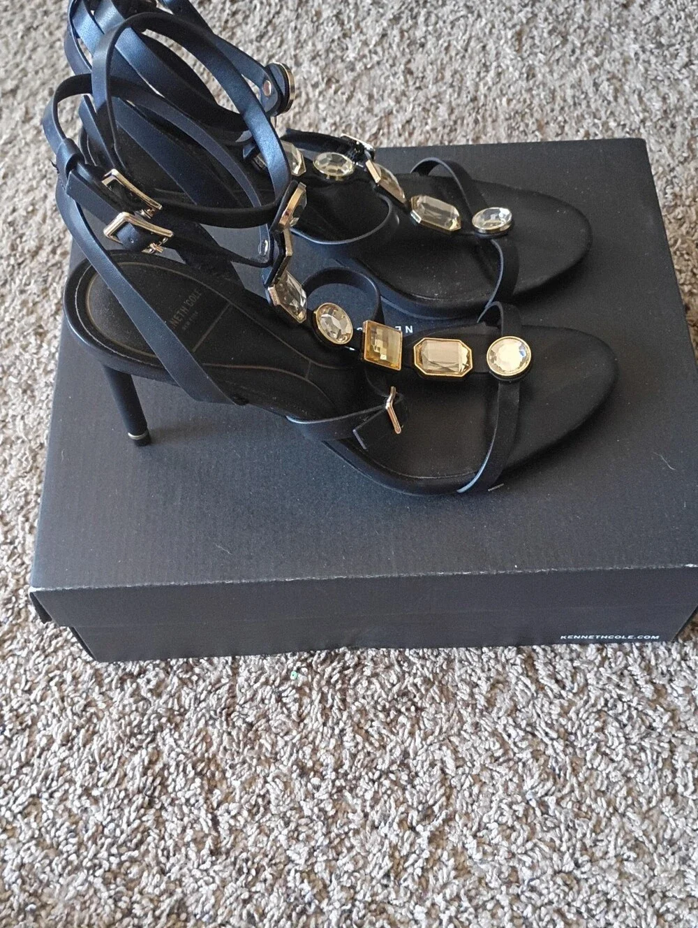 Kenneth Cole Black Jeweled Strappy Ankle Sandals